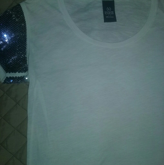 Victoria Secret S/P Blue/Silver Sequin Sleeve Tee - Picture 1 of 8